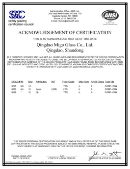 SGCC certification of safety padel glass SGCC certification of safety padel glass
